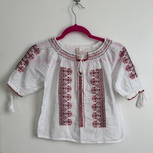 Kids White Blouse with Red and Black Embroidery